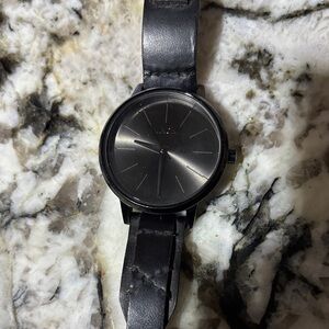 Black Leather Strap Men's Watch